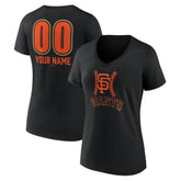Black San Francisco Giants Women's Personalized Name & Number Fastball V-Neck T-Shirt