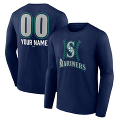 Navy Seattle Mariners Personalized Name & Number Fastball Long Sleeve T-Shirt