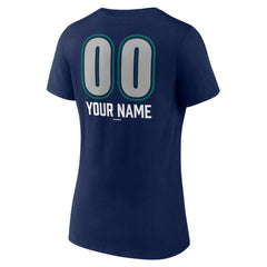 Navy Seattle Mariners Women's Personalized Name & Number Fastball V-Neck T-Shirt