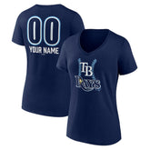 Navy Tampa Bay Rays Women's Personalized Name & Number Fastball V-Neck T-Shirt