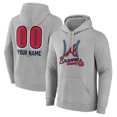 Gray Atlanta Braves Personalized Name & Number Fastball Pullover Hoodie