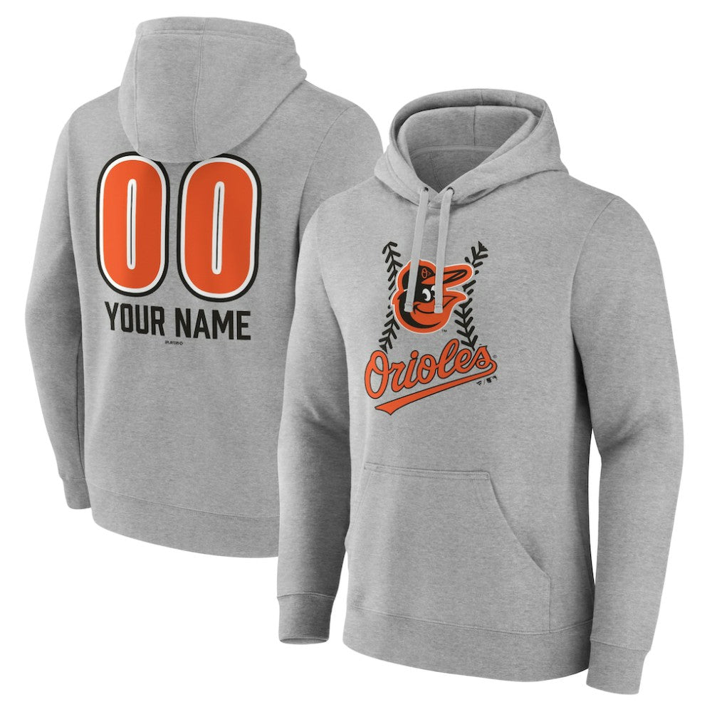 Gray Baltimore Orioles Personalized Name & Number Fastball Pullover Hoodie