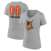 Gray Baltimore Orioles Women's Personalized Name & Number Fastball V-Neck T-Shirt