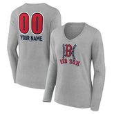 Gray Boston Red Sox Women's Personalized Name & Number Fastball Long Sleeve V-Neck T-Shirt
