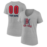 Gray Boston Red Sox Women's Personalized Name & Number Fastball V-Neck T-Shirt