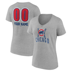 Gray Chicago Cubs Women's Personalized Name & Number Fastball V-Neck T-Shirt