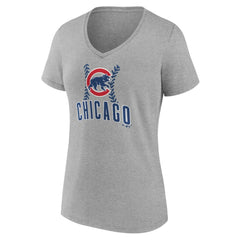 Gray Chicago Cubs Women's Personalized Name & Number Fastball V-Neck T-Shirt