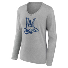 Gray Los Angeles Dodgers Women's Personalized Name & Number Fastball Long Sleeve V-Neck T-Shirt