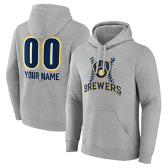 Gray Milwaukee Brewers Personalized Name & Number Fastball Pullover Hoodie