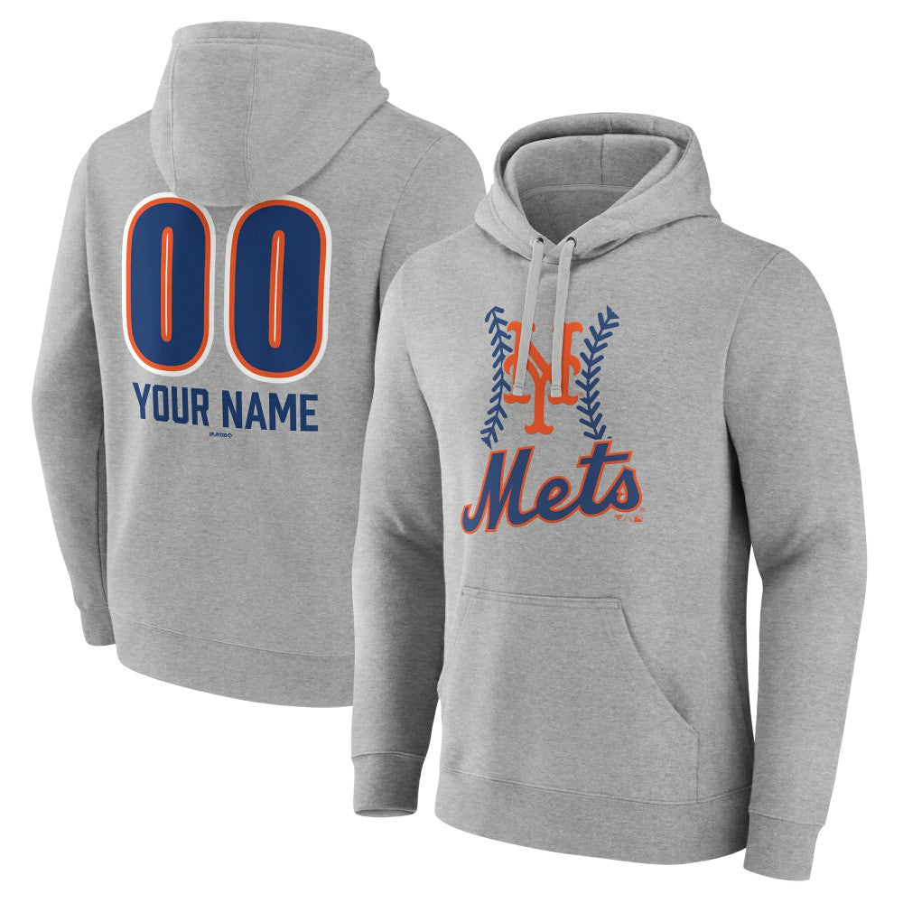 Gray New York Mets Personalized Name & Number Fastball Pullover Hoodie