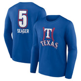 Royal Corey Seager Texas Rangers Fastball Player Name & Number Long Sleeve T-Shirt