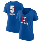 Royal Corey Seager Texas Rangers Women's Fastball Player Name & Number V-Neck T-Shirt
