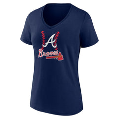 Navy Austin Riley Atlanta Braves Women's Fastball Player Name & Number V-Neck T-Shirt