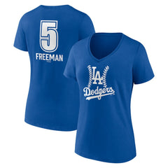 Royal Freddie Freeman Los Angeles Dodgers Women's Fastball Player Name & Number V-Neck T-Shirt