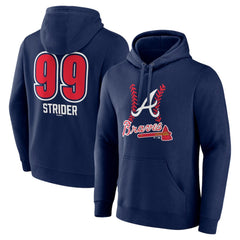 Navy Spencer Strider Atlanta Braves Fastball Player Name & Number Pullover Hoodie