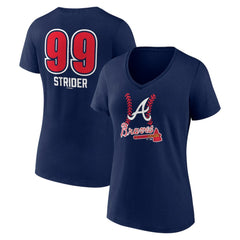 Navy Spencer Strider Atlanta Braves Women's Fastball Player Name & Number V-Neck T-Shirt