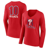 Red J.T. Realmuto Philadelphia Phillies Women's Fastball Player Name & Number Long Sleeve V-Neck T-Shirt