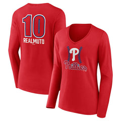 Red J.T. Realmuto Philadelphia Phillies Women's Fastball Player Name & Number Long Sleeve V-Neck T-Shirt