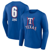 Royal Josh Jung Texas Rangers Fastball Player Name & Number Long Sleeve T-Shirt
