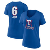 Royal Josh Jung Texas Rangers Women's Fastball Player Name & Number V-Neck T-Shirt