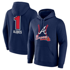Navy Ozzie Albies Atlanta Braves Fastball Player Name & Number Pullover Hoodie