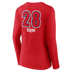 Red Alec Bohm Philadelphia Phillies Women's Fastball Player Name & Number Long Sleeve V-Neck T-Shirt