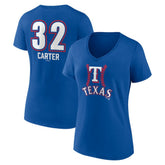 Royal Evan Carter Texas Rangers Women's Fastball Player Name & Number V-Neck T-Shirt