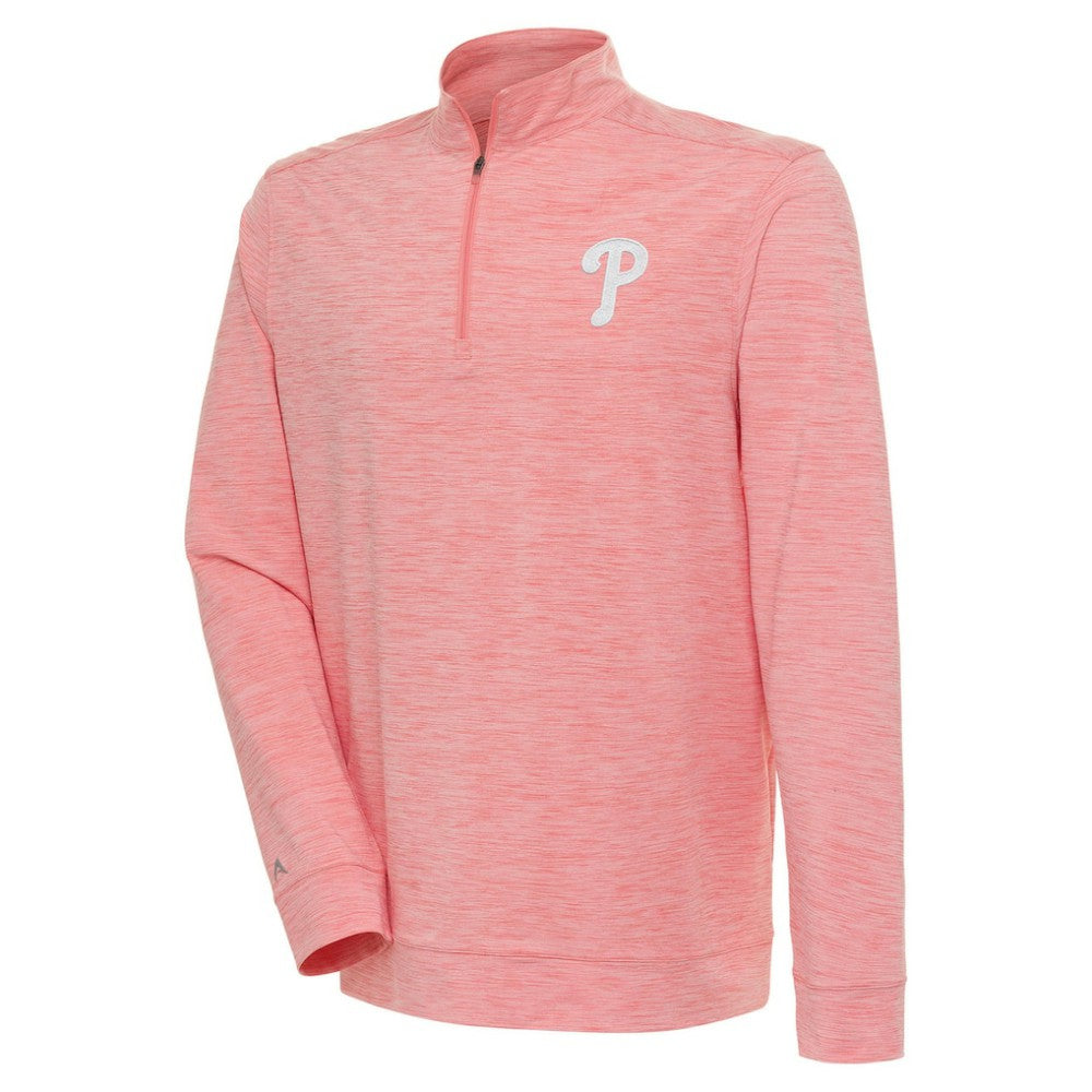 Coral Philadelphia Phillies Antigua Bright Quarter-Zip Pullover Top
