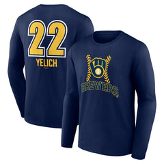 Navy Christian Yelich Milwaukee Brewers Name & Number Fastball Long Sleeve T-Shirt