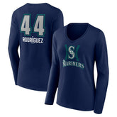 Navy Julio Rodríguez Seattle Mariners Women's Name & Number Fastball V-Neck Long Sleeve T-Shirt