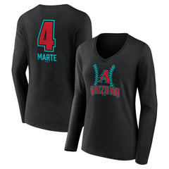 Black Ketel Marte Arizona Diamondbacks Women's Name & Number Fastball V-Neck Long Sleeve T-Shirt