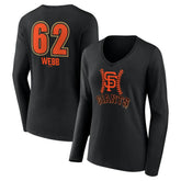 Black Logan Webb San Francisco Giants Women's Name & Number Fastball V-Neck Long Sleeve T-Shirt