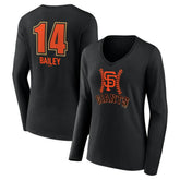 Black Patrick Bailey San Francisco Giants Women's Name & Number Fastball V-Neck Long Sleeve T-Shirt