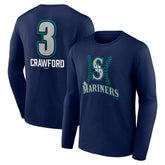 Navy J.P. Crawford Seattle Mariners Name & Number Fastball Long Sleeve T-Shirt