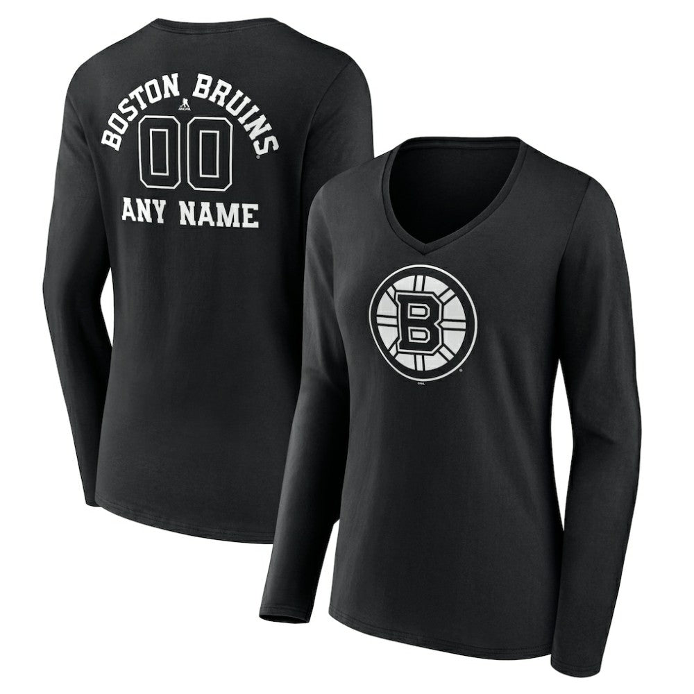 NHL Boston Bruins Women's Personalized Name & Number Monochrome Long Sleeve V-Neck T-Shirt