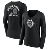 NHL Boston Bruins Women's Personalized Name & Number Monochrome Long Sleeve V-Neck T-Shirt