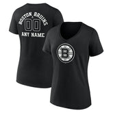 NHL Boston Bruins Women's Personalized Name & Number Monochrome V-Neck T-Shirt