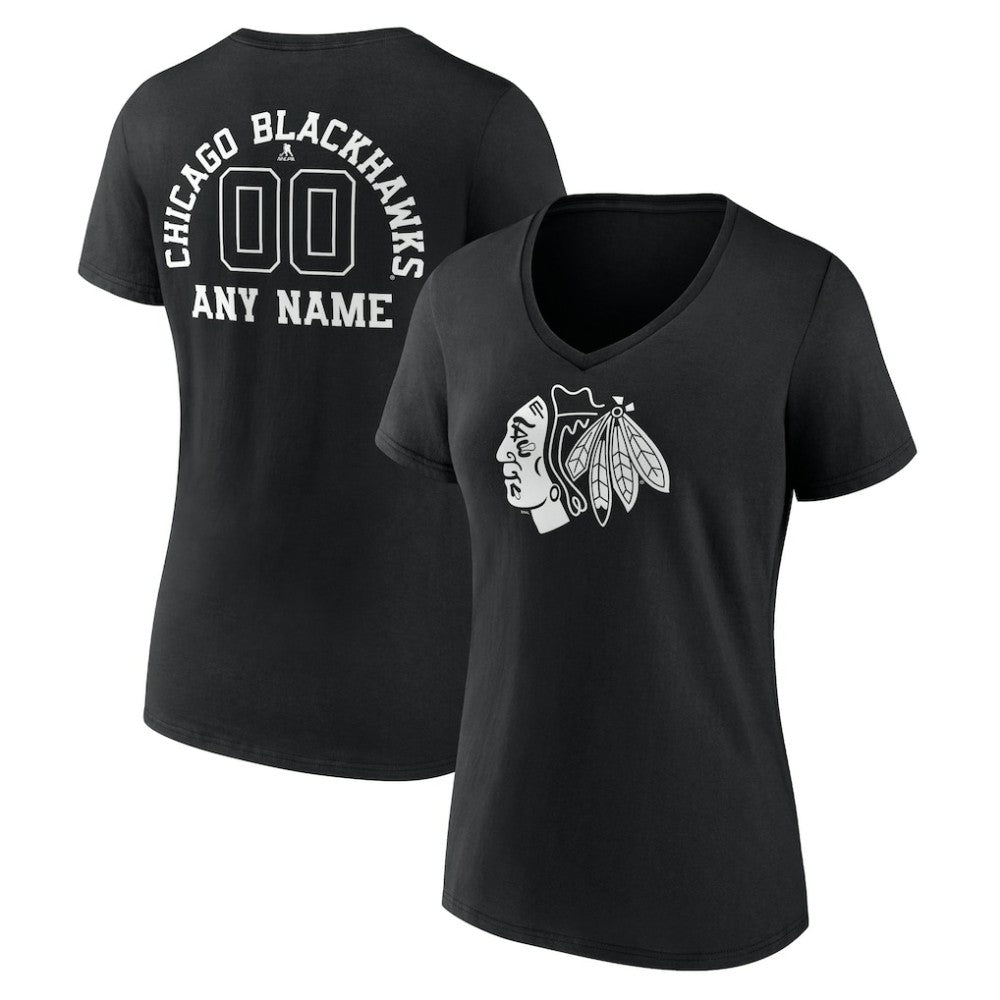 NHL Chicago Blackhawks Women's Personalized Name & Number Monochrome V-Neck T-Shirt