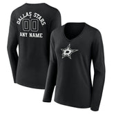 NHL Dallas Stars Women's Personalized Name & Number Monochrome Long Sleeve V-Neck T-Shirt