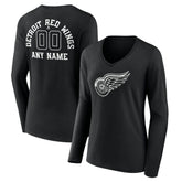 NHL Detroit Red Wings Women's Personalized Name & Number Monochrome Long Sleeve V-Neck T-Shirt