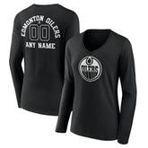 NHL Edmonton Oilers Women's Personalized Name & Number Monochrome Long Sleeve V-Neck T-Shirt