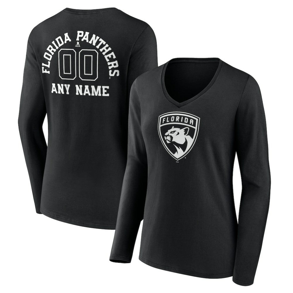 NHL Florida Panthers Women's Personalized Name & Number Monochrome Long Sleeve V-Neck T-Shirt