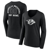 NHL Nashville Predators Women's Personalized Name & Number Monochrome Long Sleeve V-Neck T-Shirt