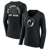 NHL New Jersey Devils Women's Personalized Name & Number Monochrome Long Sleeve V-Neck T-Shirt