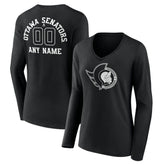 NHL Ottawa Senators Women's Personalized Name & Number Monochrome Long Sleeve V-Neck T-Shirt