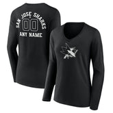 NHL San Jose Sharks Women's Personalized Name & Number Monochrome Long Sleeve V-Neck T-Shirt