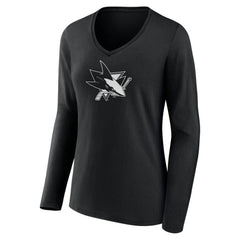 NHL San Jose Sharks Women's Personalized Name & Number Monochrome Long Sleeve V-Neck T-Shirt