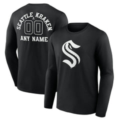 NHL Seattle Kraken Personalized Name & Number Monochrome Long Sleeve T-Shirt