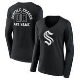 NHL Seattle Kraken Women's Personalized Name & Number Monochrome Long Sleeve V-Neck T-Shirt
