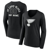 NHL St. Louis Blues Women's Personalized Name & Number Monochrome Long Sleeve V-Neck T-Shirt